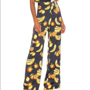 Song of Style Black with Orange Fruit Print Wide Leg Pants